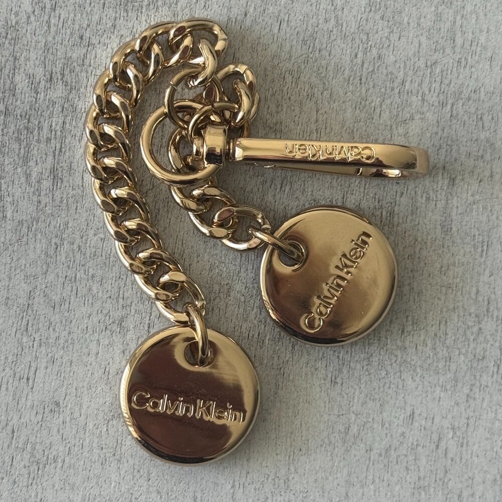 Calvin Klein GOLD METAL LOGO Double Key Or Bag CHARM Hang Tag ACCENT Imprinted
